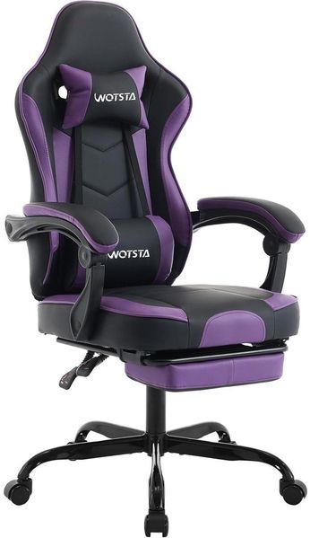 Ergonomischer Gaming Stuhl mit Fußstütze und Lendenwirbelstütze SchwarzViolett