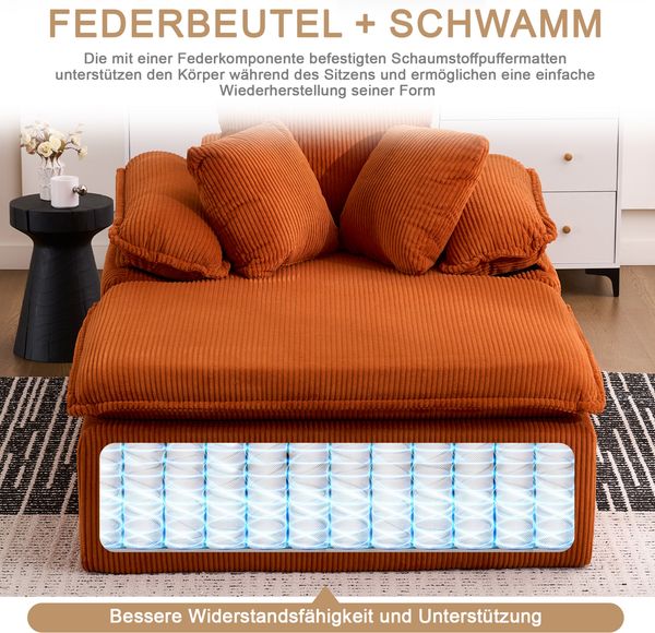 Rahmenloses Sofa orange Kord, 177x122x92 cm, 1 Sitzer, kein Aufbau Bild 8