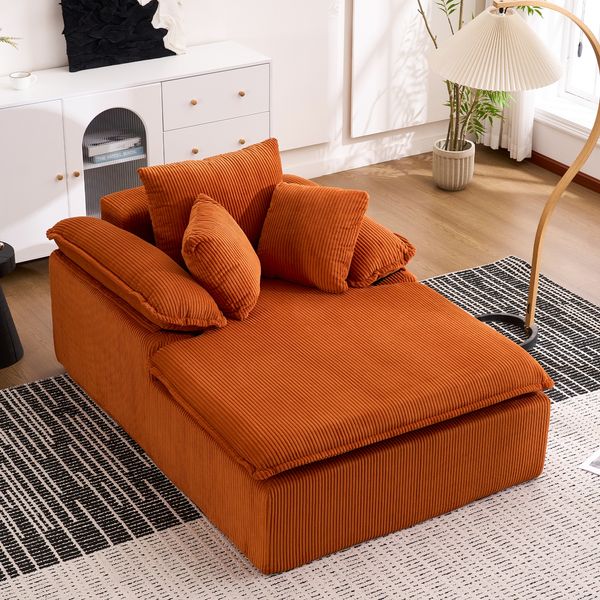 Rahmenloses Sofa orange Kord, 177x122x92 cm, 1 Sitzer, kein Aufbau