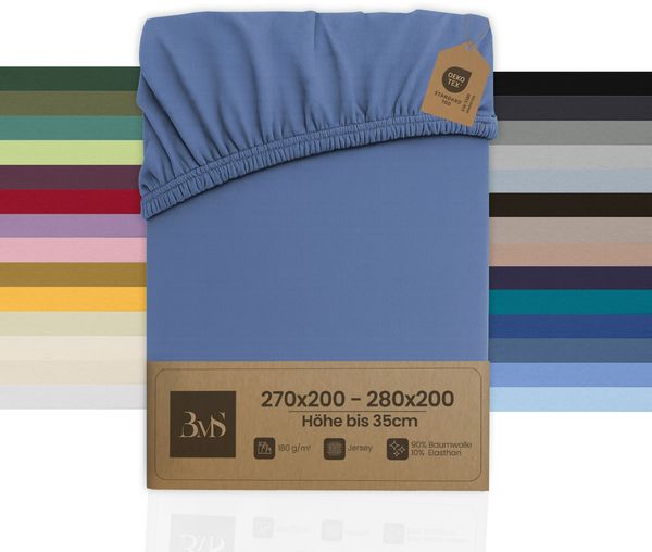 Jersey Spannbettlaken jeans blau 270x200 - 280x200 cm Höhe bis 35cm