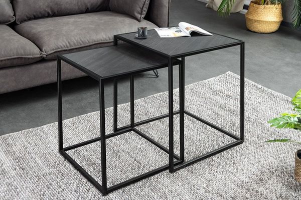 riess-ambiente Beistelltisch MOUNTAIN SOUL 60cm schwarz · Wohnzimmertische mit Naturstein-Platte (Set, 2-St), Metall-Gestell · quadratisch · Satztische · Industrial Design