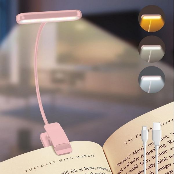 Lapalife LED Leselampe Akku Buchlampe Breites Licht, Klemmlampe mit 3 Farben & 10 Helligkeit, LED fest integriert, USB Aufladbar, Schwanenhals, Augenschonendes, für Nachtlesen ins Bett