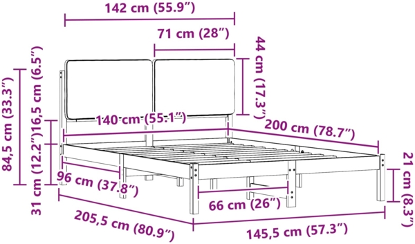 vidaXL Bettgestell mit gepolstertem Kopfteil Dunkelgrau 140 x 200 cm 877905 Bild 10