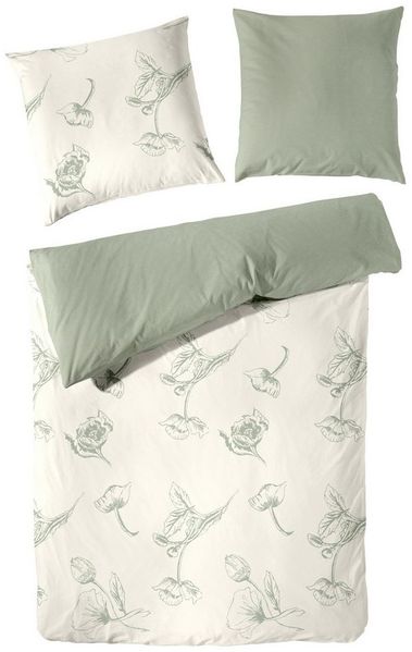 Primera Halbleinen Sommer Bettwäsche 155x220 Blumen Wende ecrue oliv 183002-057