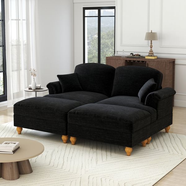 2-Sitzer Sofa 194x140x93 cm aus Chenille-Stoff zweistil gestaltbar, schwarz