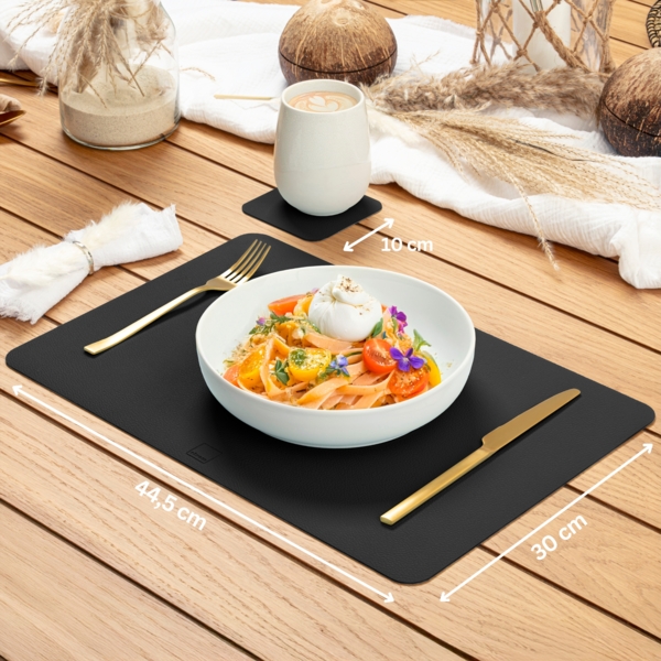 SÄNGER rechteckige Tischsets & Untersetzer aus Kunstleder 8 teilig für 4 Personen, Grau + Schwarz Bild 3