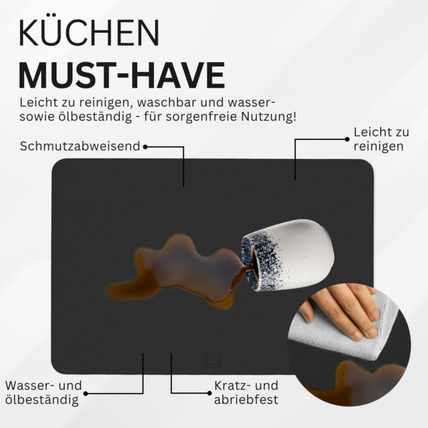 SÄNGER rechteckige Tischsets & Untersetzer aus Kunstleder 8 teilig für 4 Personen, Grau + Schwarz Bild 5