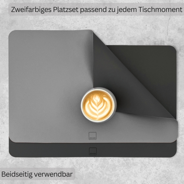 SÄNGER rechteckige Tischsets & Untersetzer aus Kunstleder 8 teilig für 4 Personen, Grau + Schwarz Bild 2