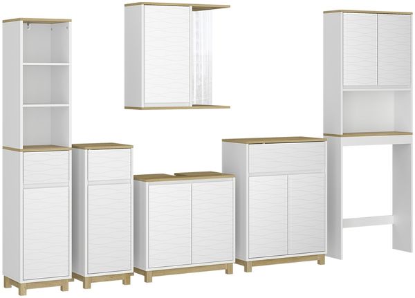 Badmöbel-Set Livia Weiß/Eiche 6 Teile Vicco