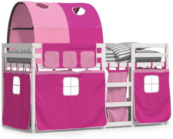 vidaXL Etagenbett mit Vorhängen und Tunnel, Massivholz Kiefer, Weiß, 90x200 cm