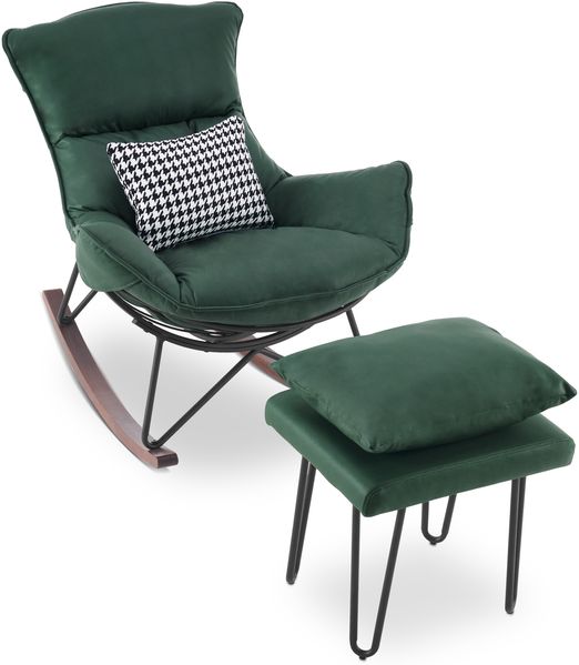M MCombo Sessel Schaukelsessel mit Hocker, moderner Schaukelstuhl, Relaxstuhl für Wohnzimmer modern, bequemer Lesestuhl, Stillsessel, Swing Chair, 4118 (Grün)