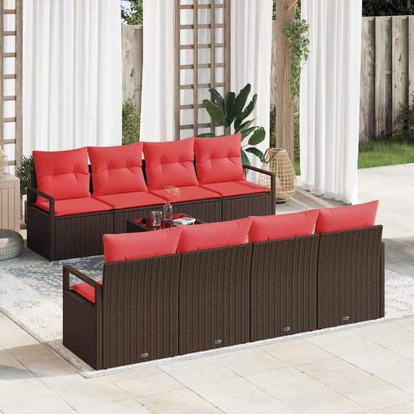 vidaXL Sofa Set mit Kissen 9 pcs Beige und Rot Poly-Rattan 3354983