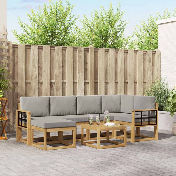 vidaXL Outdoor-Sofagarnitur mit Kissen 7 pcs Weiß und Hellgrau 3387920