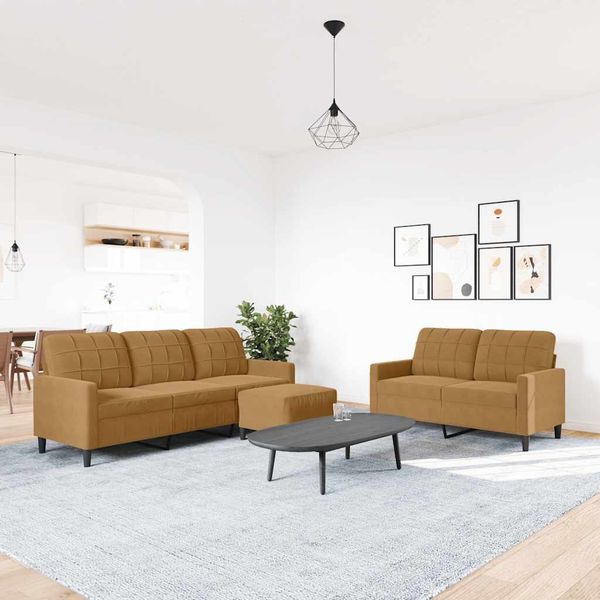 vidaXL 3-tlg. Sofagarnitur mit Kissen Braun Samt 3278408