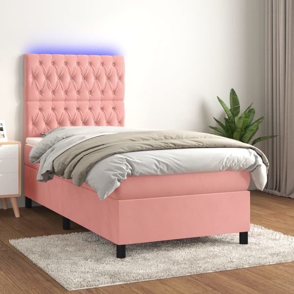 vidaXL Boxspringbett mit Matratze & LED Rosa 90x190 cm Samt 3136280