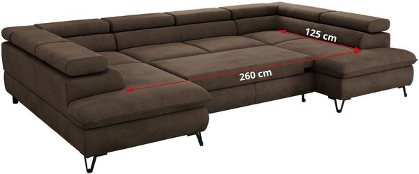 MKS Möbel 'Pablo U-Form' Wohnlandschaft mit Bettkasten, Braun, Samt, ohne Topper Bild 8