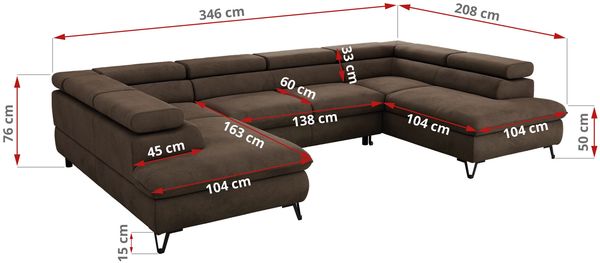 MKS Möbel 'Pablo U-Form' Wohnlandschaft mit Bettkasten, Braun, Samt, ohne Topper Bild 7