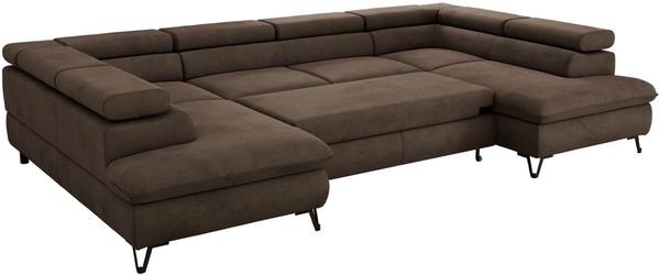 MKS Möbel 'Pablo U-Form' Wohnlandschaft mit Bettkasten, Braun, Samt, ohne Topper Bild 6