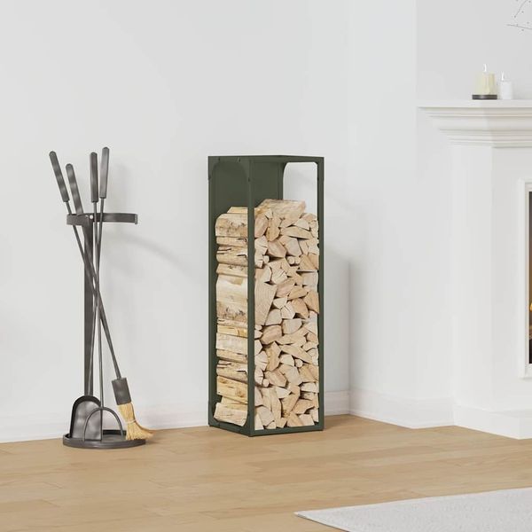 vidaXL Brennholzregal Olivgrün 25x25x80 cm Kaltgewalzter Stahl 864266