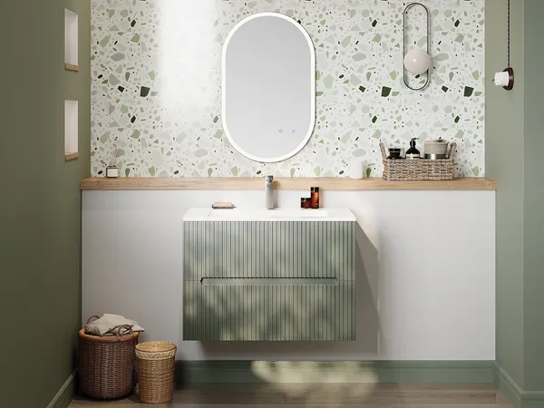 Vente-unique - PAVANI Waschbeckenmöbel Holz, Platte Grün - B 45,5 cm x H 55 cm x L 80 cm
