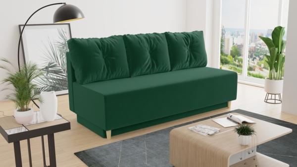 Schlafsofa Mico - Sofa mit Bettkasten, Couch mit Schlaffunktion, Bettfunktion, Bettsofa mit Bonell-Ferderkern, Velours (Grün (Kronos 19))
