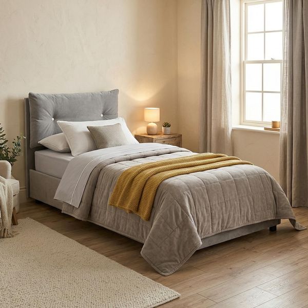 Talamo Italia - Einzelbett Albina, Bettkasten mit Stoffbezug, 100 % Made in Italy, Öffnung vorne, inklusive Matratze 80x190 cm, Grau