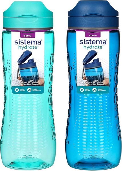 sistema Trinkflasche Sistema Active Sport-Wasserflaschen, 800 ml BPA-frei, 2 Stück