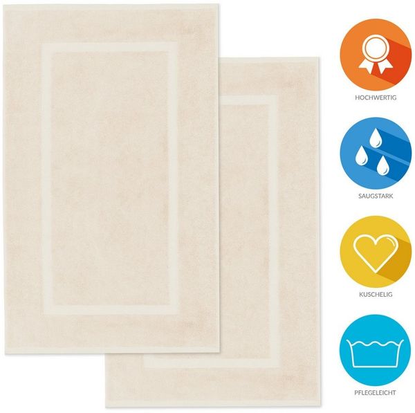 Lavea 2er Set Badematte 50x80 cm – rutschfeste, Waschbare Badematten aus 100% Baumwolle, Frottierserie Elena – Saugstark, Strapazierfähig und Zeitlos – Ideal für Badezimmer, Dusche - Creme Bild 2