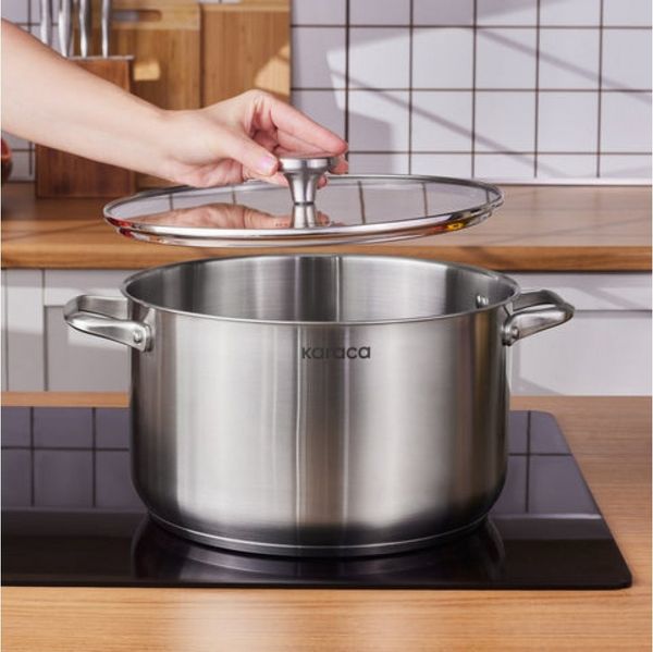 Karaca Kochtopf Karaca Elite Edelstahl-Induktions-Kochtopf mit Deckel, 28 cm, Silber