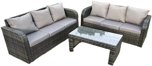 Fimous Dunkelgrau PE Wicker High Back Rattan Gartenmöbel Set Lounge Sofa 3 Sitzer Sofa Set Outdoor Rechteckiger Couchtisch 6 Sitzer
