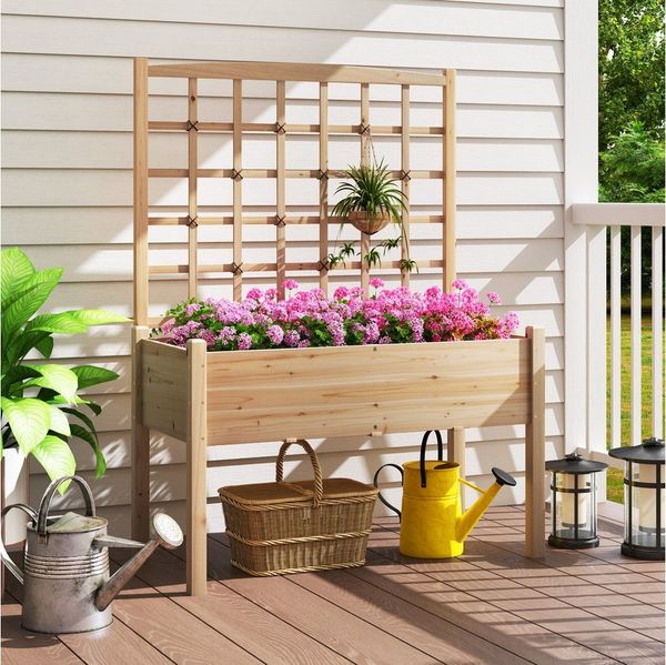 COSTWAY Blumenkasten, Hochbeet mit Rankgitter, Drainageloch, 119x60x160cm