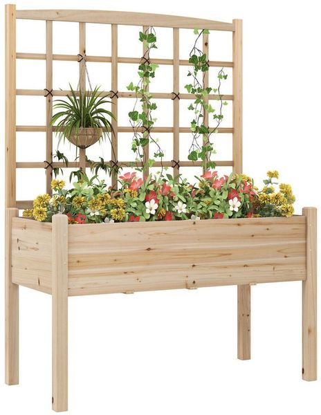 COSTWAY Blumenkasten, Hochbeet mit Rankgitter, Drainageloch, 119x60x160cm
