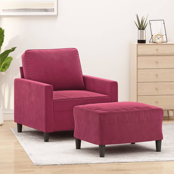 vidaXL Sessel mit Hocker Weinrot 60 cm Samt 3201049