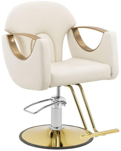 Physa Armlehnstuhl Friseurstuhl mit Fußstütze Barberstuhl Friseursessel höhenverstellbar, Cremefarben