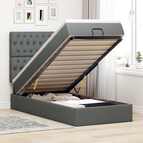 vidaXL Ottomane Bett mit Matratze & LEDs Dunkelgrau 90x200 cm Stoff 3314059