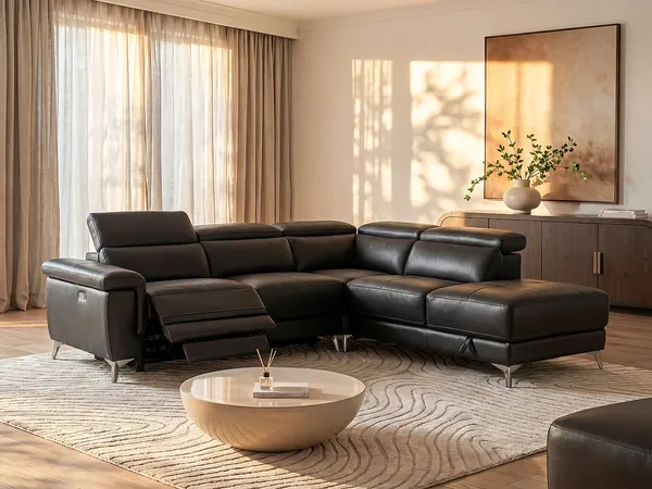 Relaxsofa Ecksofa Leder elektrisch PASCALINE - Anthrazit - Ecke Rechts