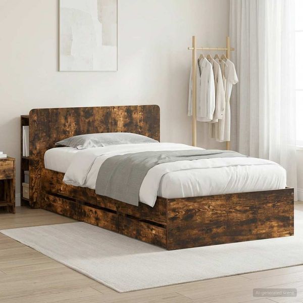 vidaXL Bettgestell mit Stauraum Geräucherte Eiche 90 x 190 cm 3433922
