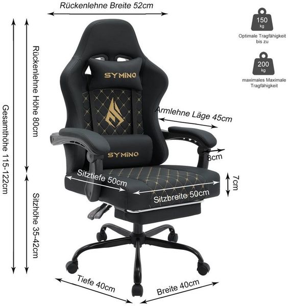 symino Gaming-Stuhl Ergonomischer PC Stuhl aus PU-Leder,200 kg Belastbarkeit, mit Fußstütze, Kopfstutze