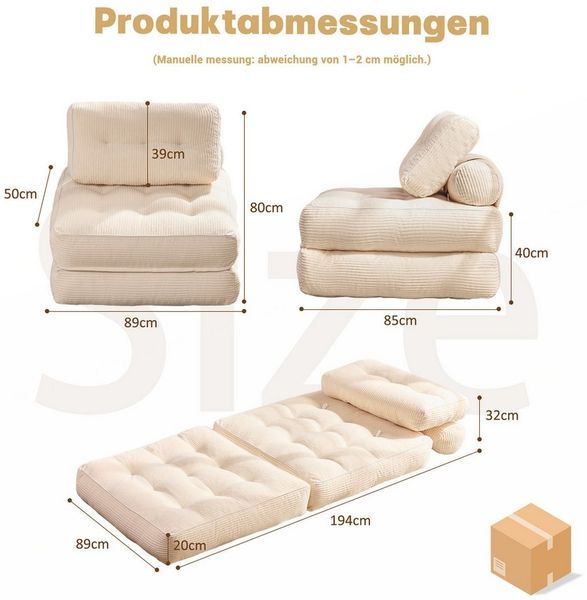 LITBIRD Schlafsofa faltbar, 4-in-1 Multifunktionssofa, Sitzsack-Sofa, Relaxsessel, 1 Teile, Spielsofa & Gästebett für kleine Räume Bild 2