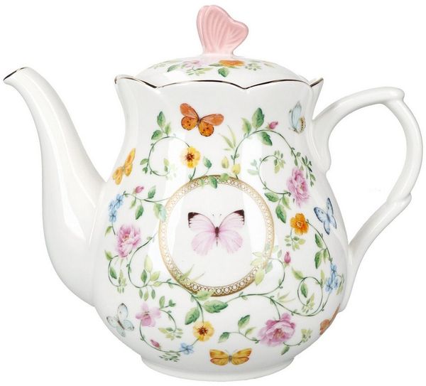MamboCat Teekanne MamboCat Dancing Butterflies Teekanne Porzellan Schmetterling Goldrand