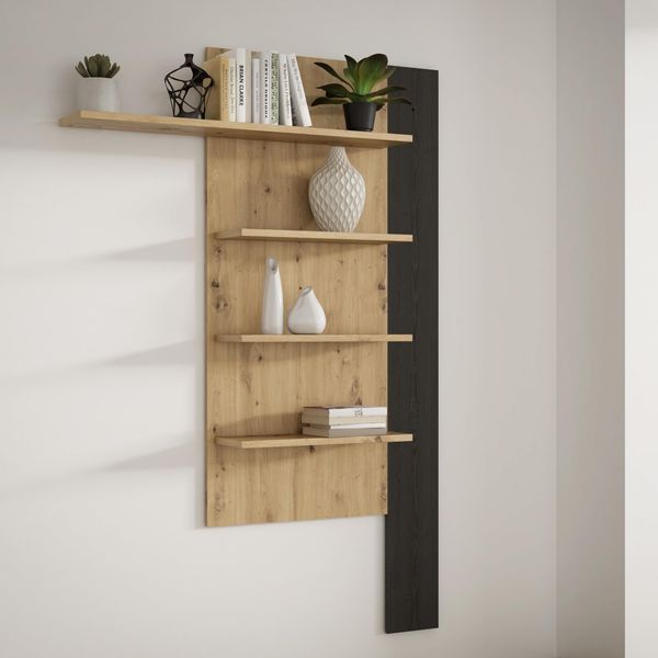 Forte BREATHTAKER Wandregal 130 140, moderner Skandi-Stil, Wandpaneel mit 4 Regalböden, Holzwerkstoff, Artisan/Cabezone Eiche Holzdekor, 132,5 cm breit x 190 cm hoch x 21,9 cm tief