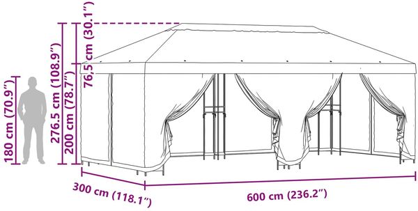 vidaXL Pavillon mit Seitenwänden 6 x 3 m Creme Polyester und Stahl 190 3376020 Bild 7