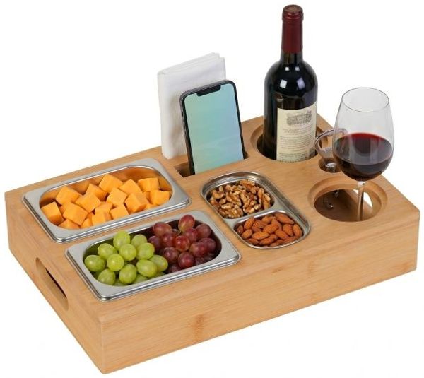 Relaxdays Couchbar mit 3 Edelstahl-Snackschalen