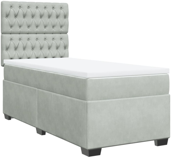 vidaXL Boxspringbett mit Matratze Hellgrau 90x200 cm Samt 3290816