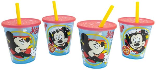 Disney Mickey Mouse Kinder Becher Set 4 teilig 285 ml Becher mit Trinkhalm