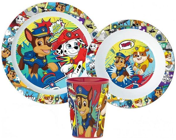 PAW PATROL Kindergeschirr-Set Paw Patrol Kinder Geschirr-Set 3 teilig Becher Teller Schüssel (3-tlg), 1 Personen, BPA-Frei
