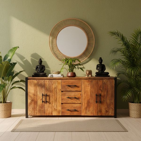 Mango Sideboard Mangoholz Kommode Regal Masivholz Lowboard Indien Rustikal Kolonial Naturholz Landhaus Asien Asiatisch Fernost