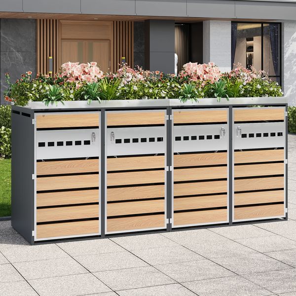 Mülltonnenbox ,mit rautenförmigen Belüftungslöchern, trash storage compartments,Abschließbar,vier Türen,Pflanzfläche
