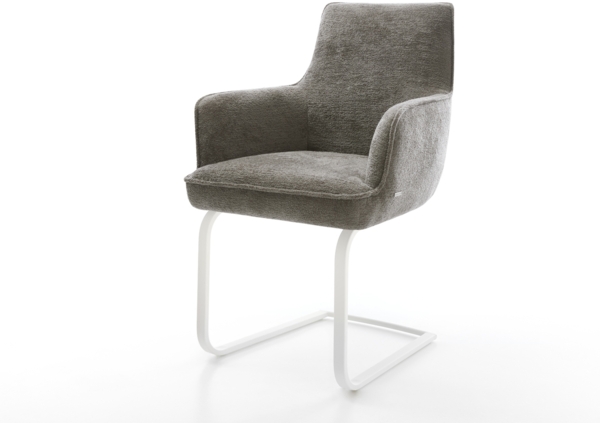 Freischwinger Heira-Flex mit Armlehnen Bouclé Soft Schlamm Freischwinger flach Weiß Taschenfederkern