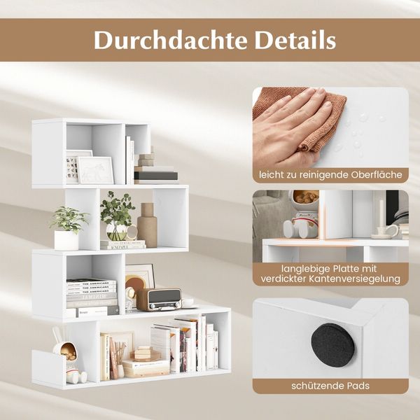 5-stufiges Bücherregal geometrisches Ablageregal mit offenen Fächern 80 x 22 x 100 cm Weiß